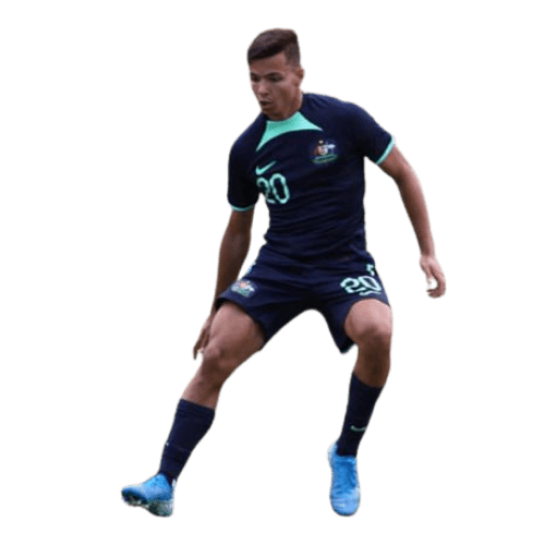 Jaden in a navy football kit